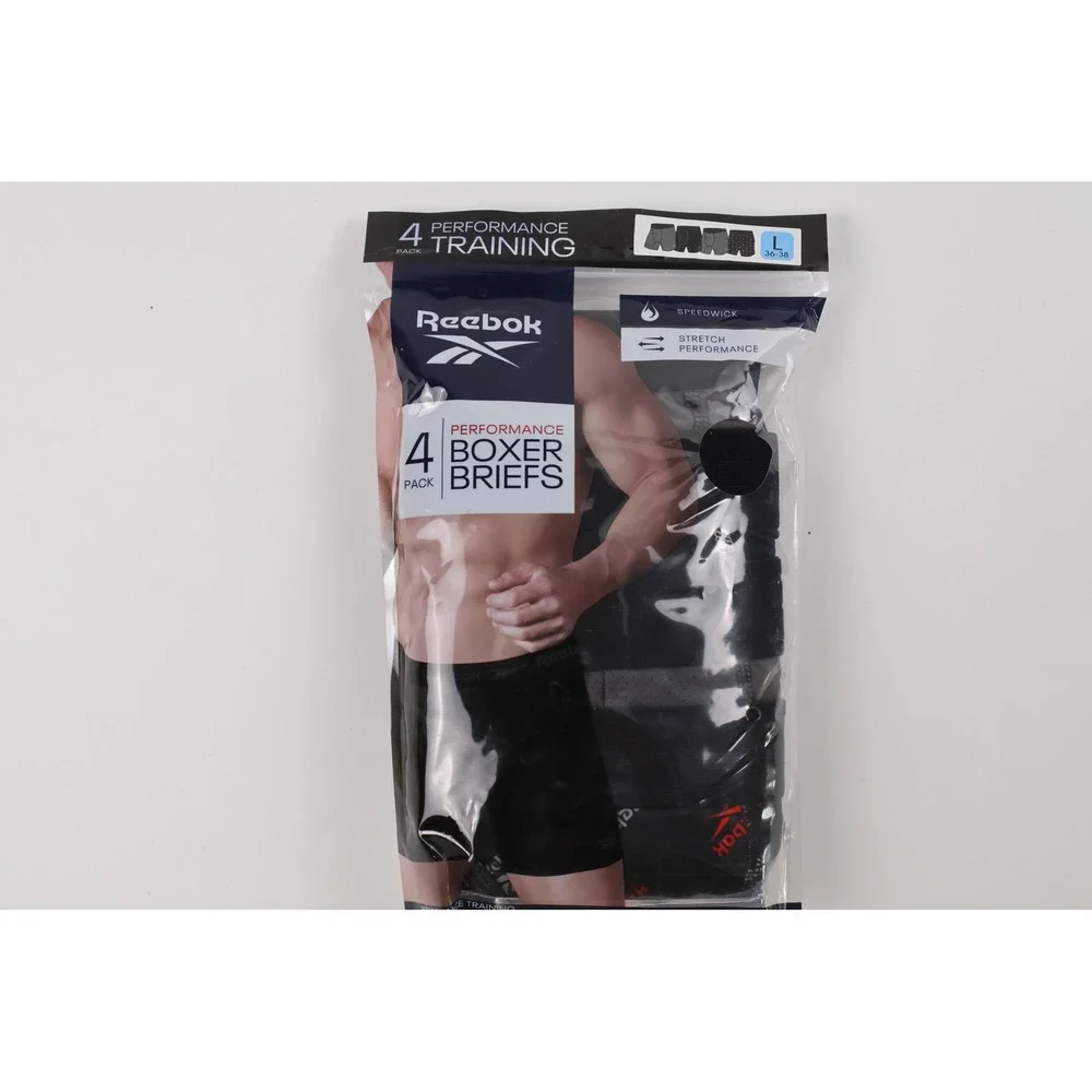 Reebok Boxer Briefs 4 Pack Performance Training Black Grey Large NWT